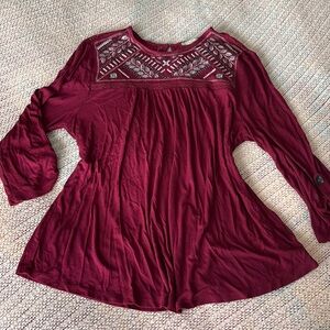 Deep Red Floral Top